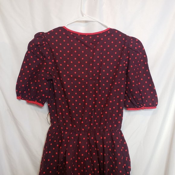 MCM Rocabilly Dress Nassau Miss New York Brown Red Dots Pockets Large Pinup - Picture 6 of 7